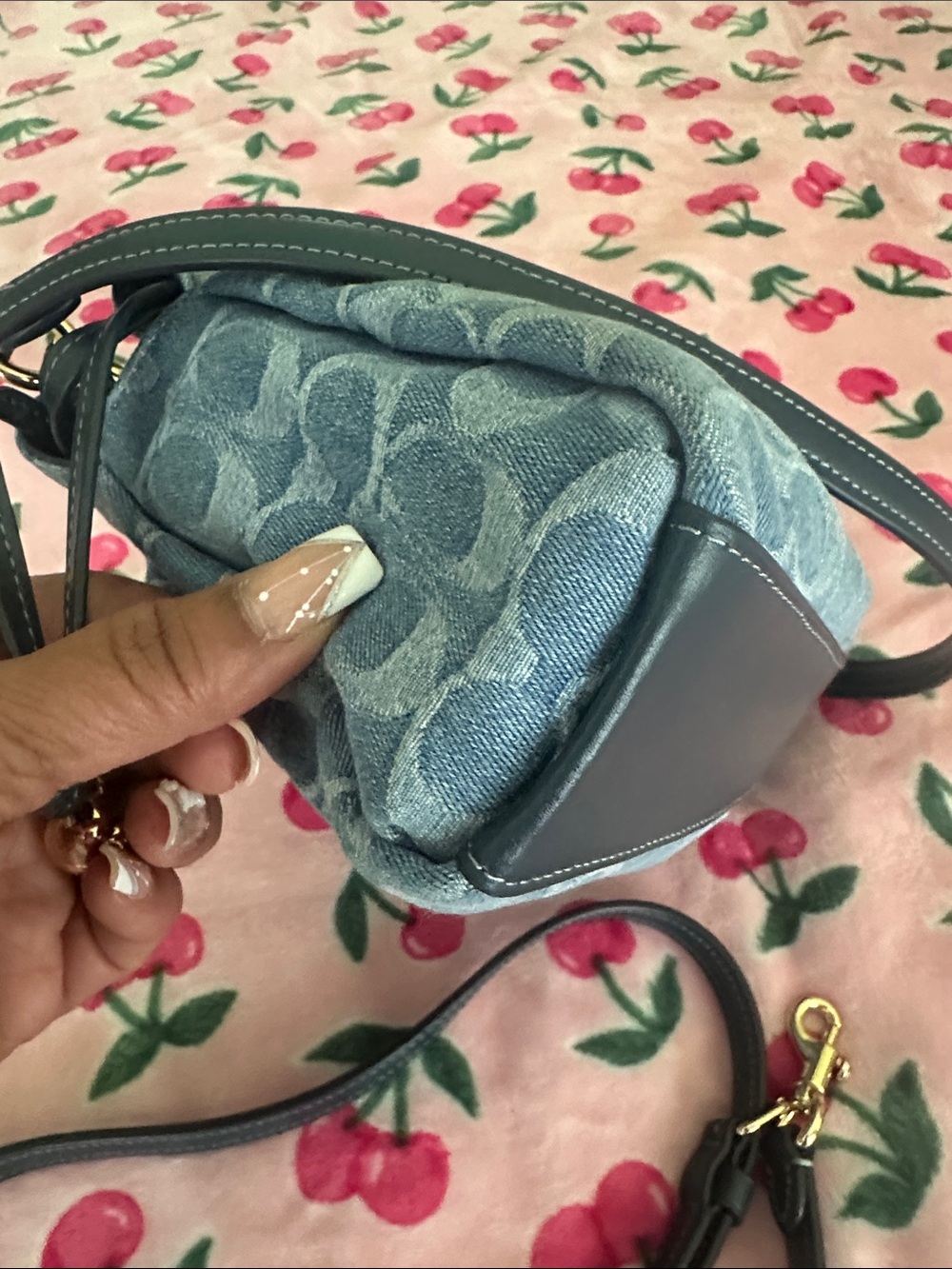 Coach Light Blue Denim Signature Ruched Shoulder Bag - Picture 5 of 11
